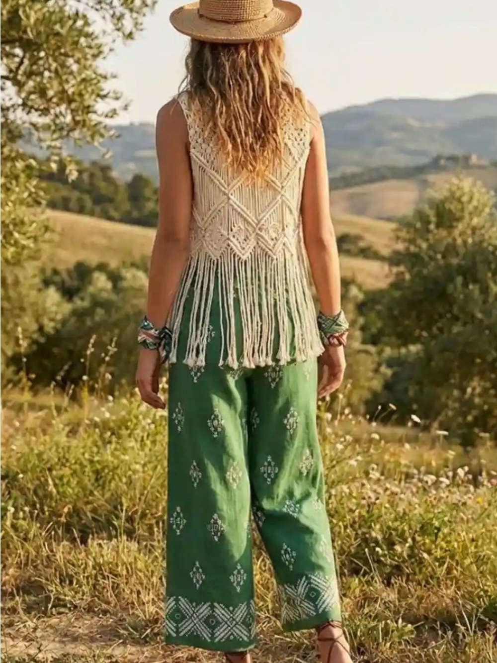 Haute Hippie Green Wide Leg Printed Pants - Picture 2 of 10